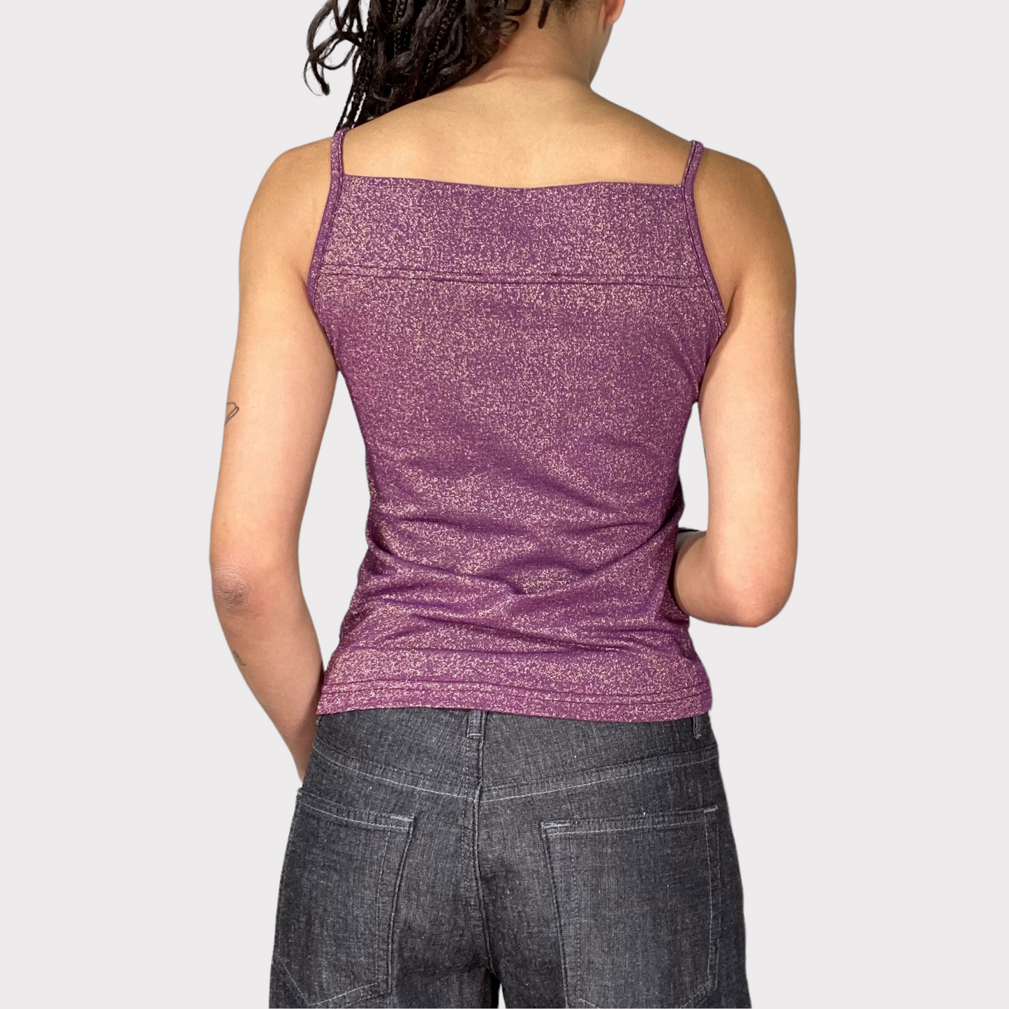 Vintage 2000's Clubwear Purple Glitter High Neck Top (M)
