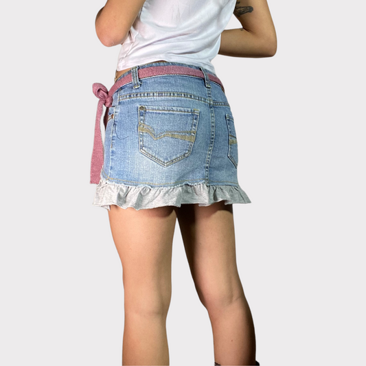 Vintage 2000's Grunge Denim and Grey Jersey Mini Skirt (XS)