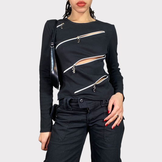 Vintage 2000's Playboy Black Longsleeve with Zipper Details (S)