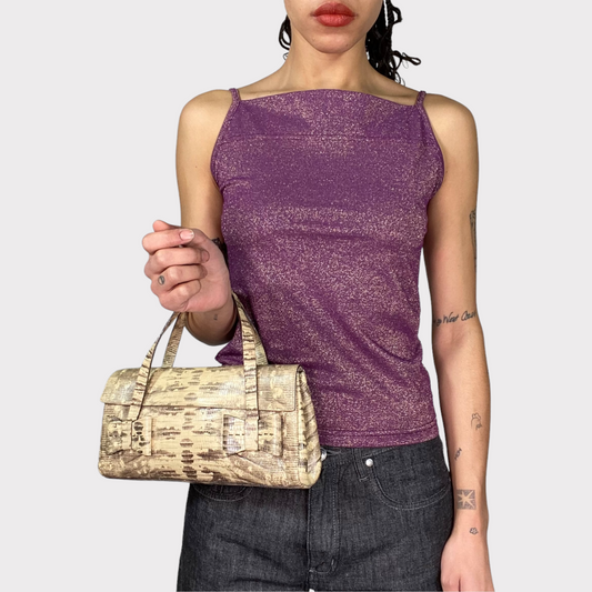 Vintage 2000's Clubwear Purple Glitter High Neck Top (M)