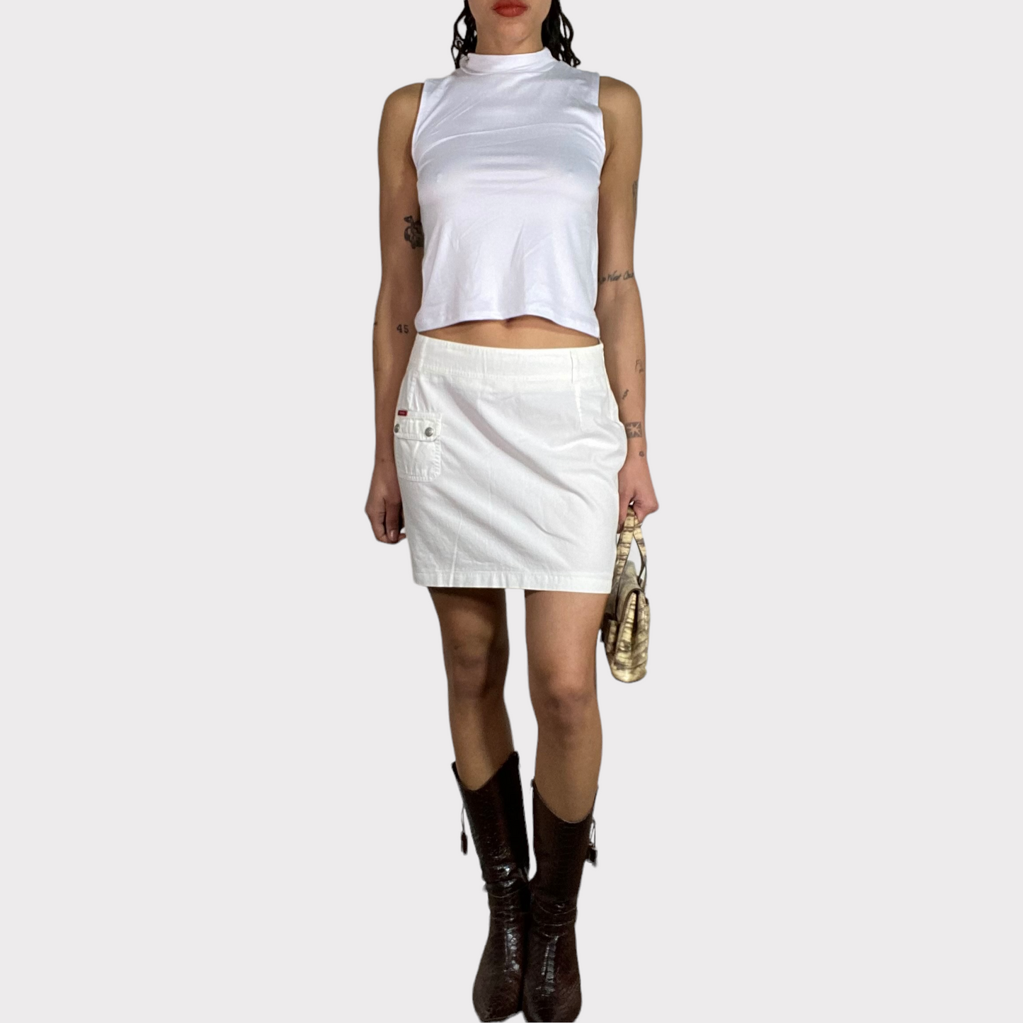 Vintage 2000's Funky White Denim Mini Skirt (S/M)