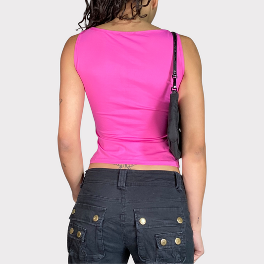 Vintage 2000's Clubwear Hot Pink High Neck Top (M)