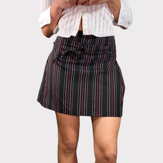 Vintage 90's Black Pinstripe Mini Skirt with Waist String(S)