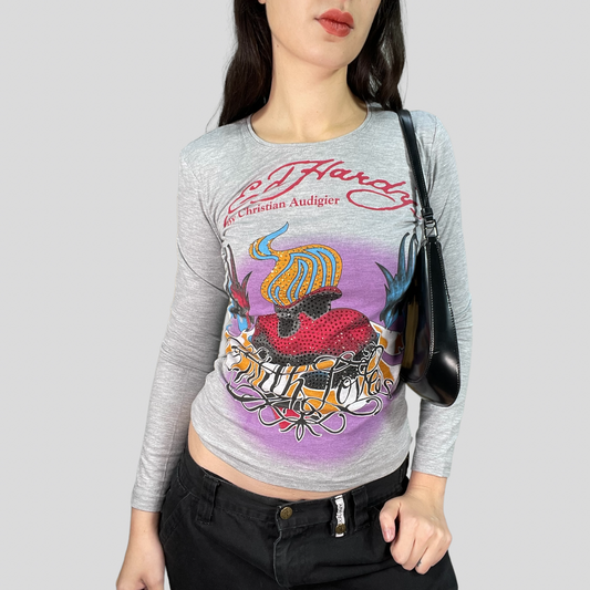 Vintage 2000's Ed Hardy Grey Longsleeve Top (S)