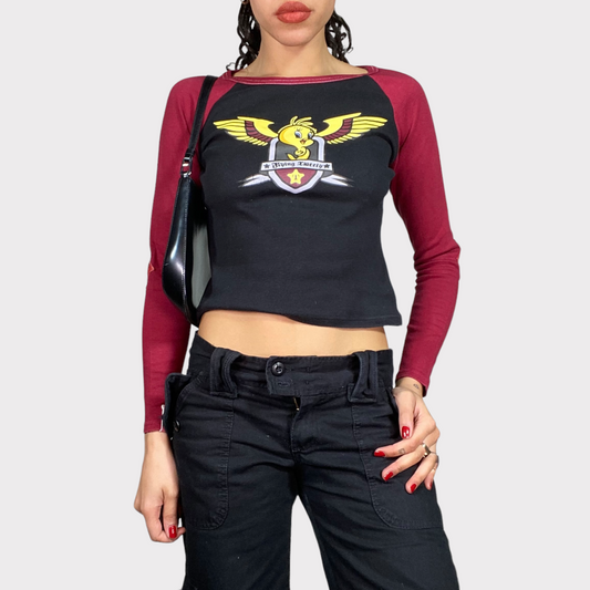 Vintage 2000's Loony Toones Raglan Longsleeve with Tweety Print (S)