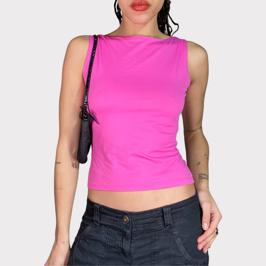 Vintage 2000's Clubwear Hot Pink High Neck Top (M)