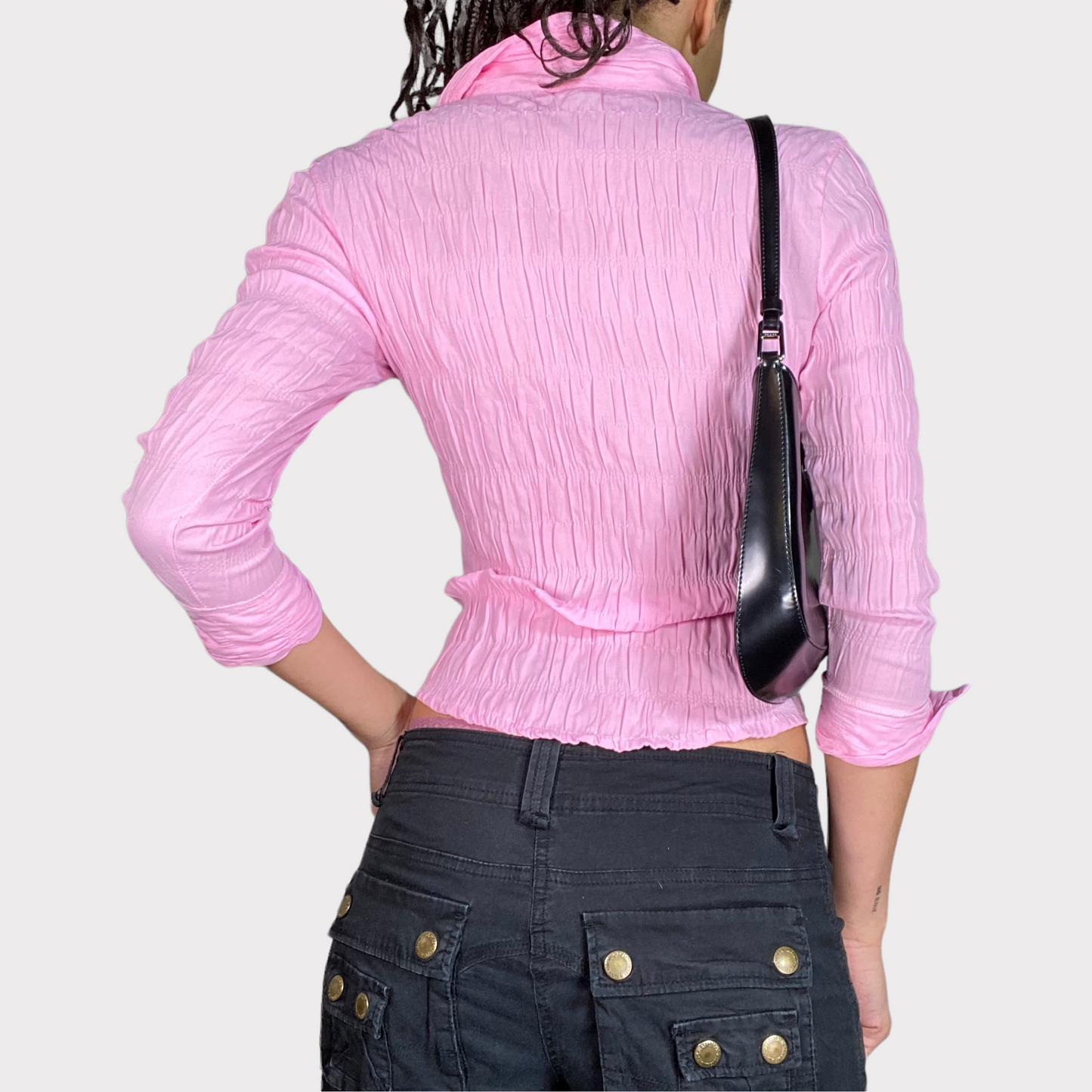 Vintage 2000's Soft Girl Pink Scrunched Button Up Blouse (XS/S)