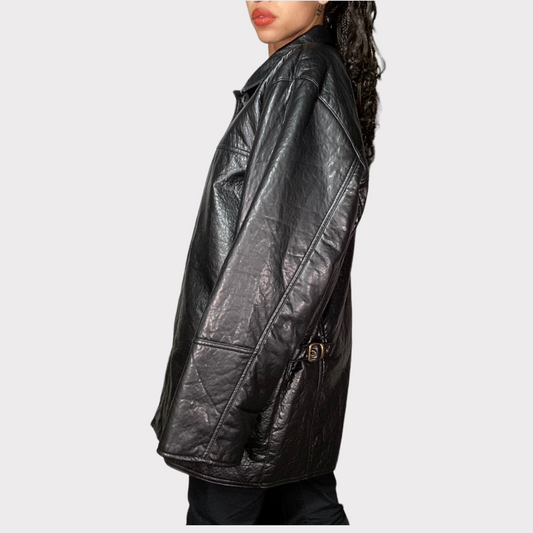 Vintage 90's Model Off Duty Oversized Leather Coat (L)