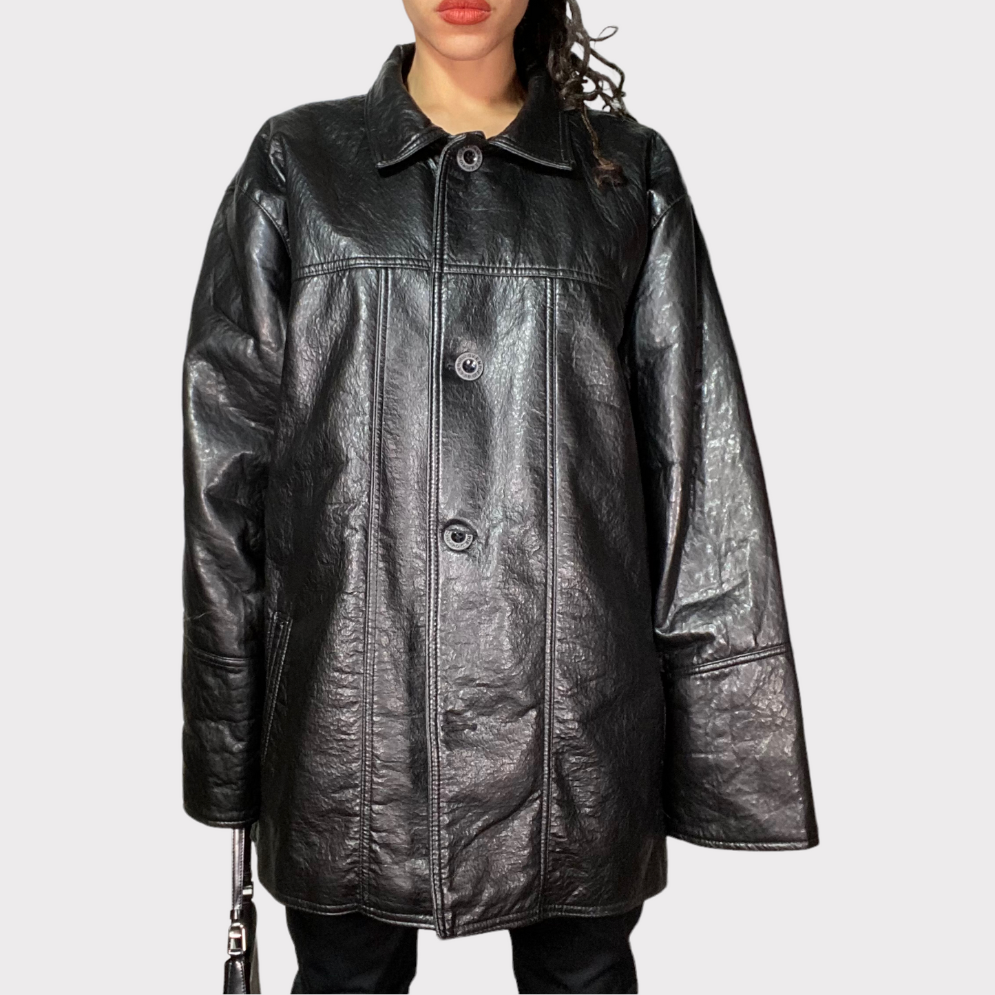 Vintage 90's Model Off Duty Oversized Leather Coat (L)