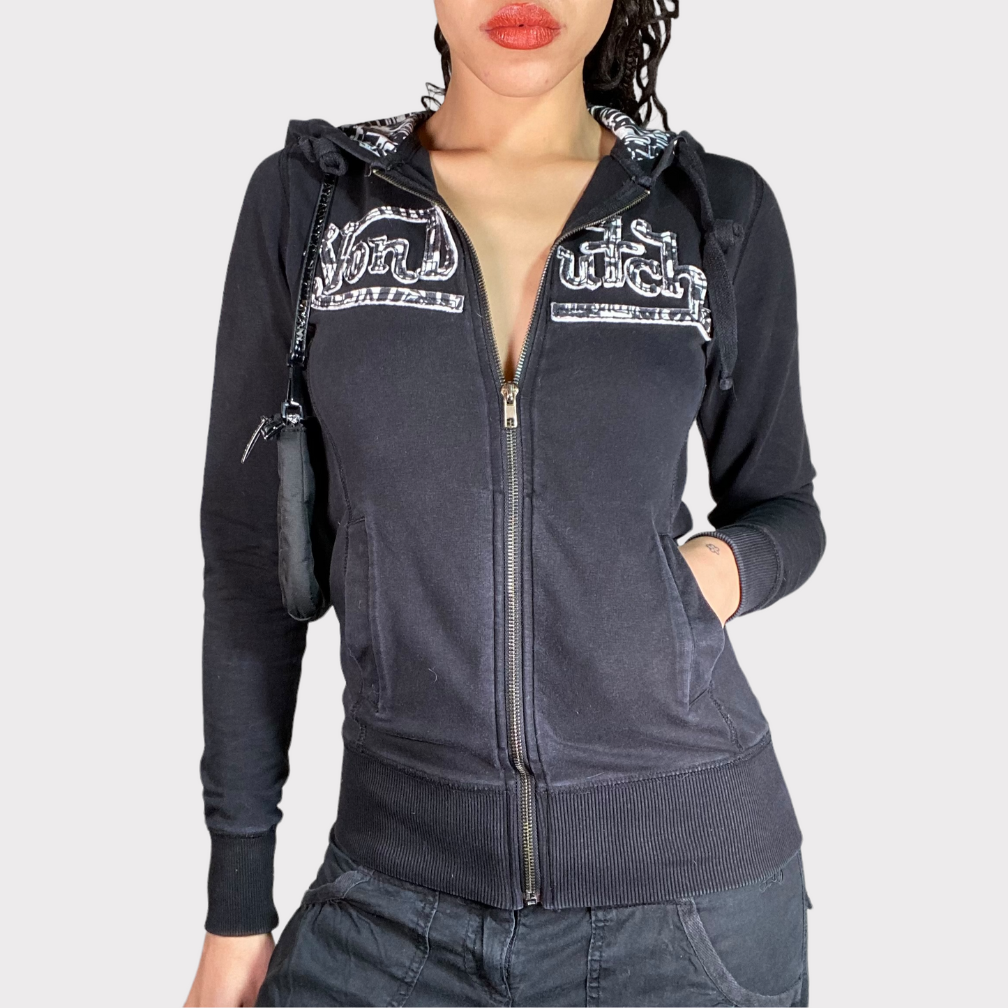 Vintage 2000's Archive VonDutch Black Zip Up Hoodie (XS/S)