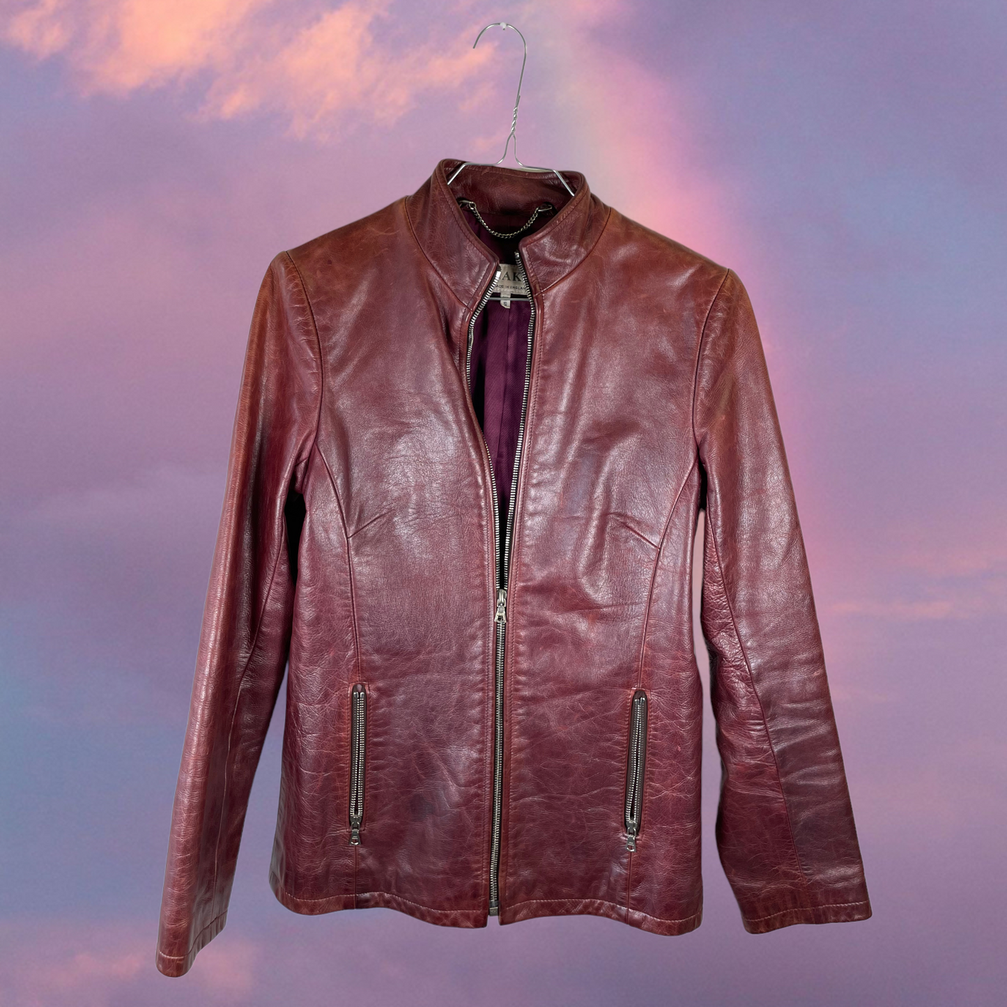 Vintage 2000 Classic Dark Red Leather Jacket with Zipper (S)