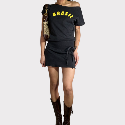 Vintage 2000's Football Core Black 'Brasil' Mini Dress (S/M)