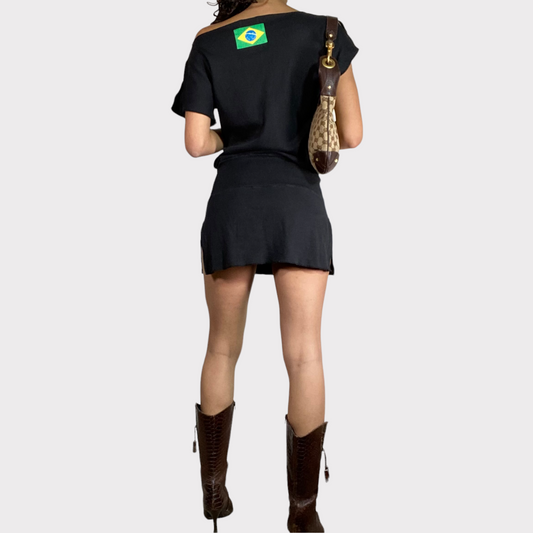 Vintage 2000's Football Core Black 'Brasil' Mini Dress (S/M)