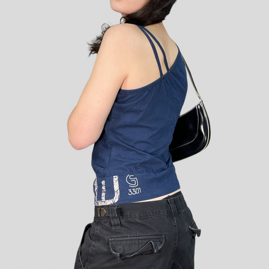 Vintage 90's Grunge Navy Blue One Shoulder Top with Stud Details (M)