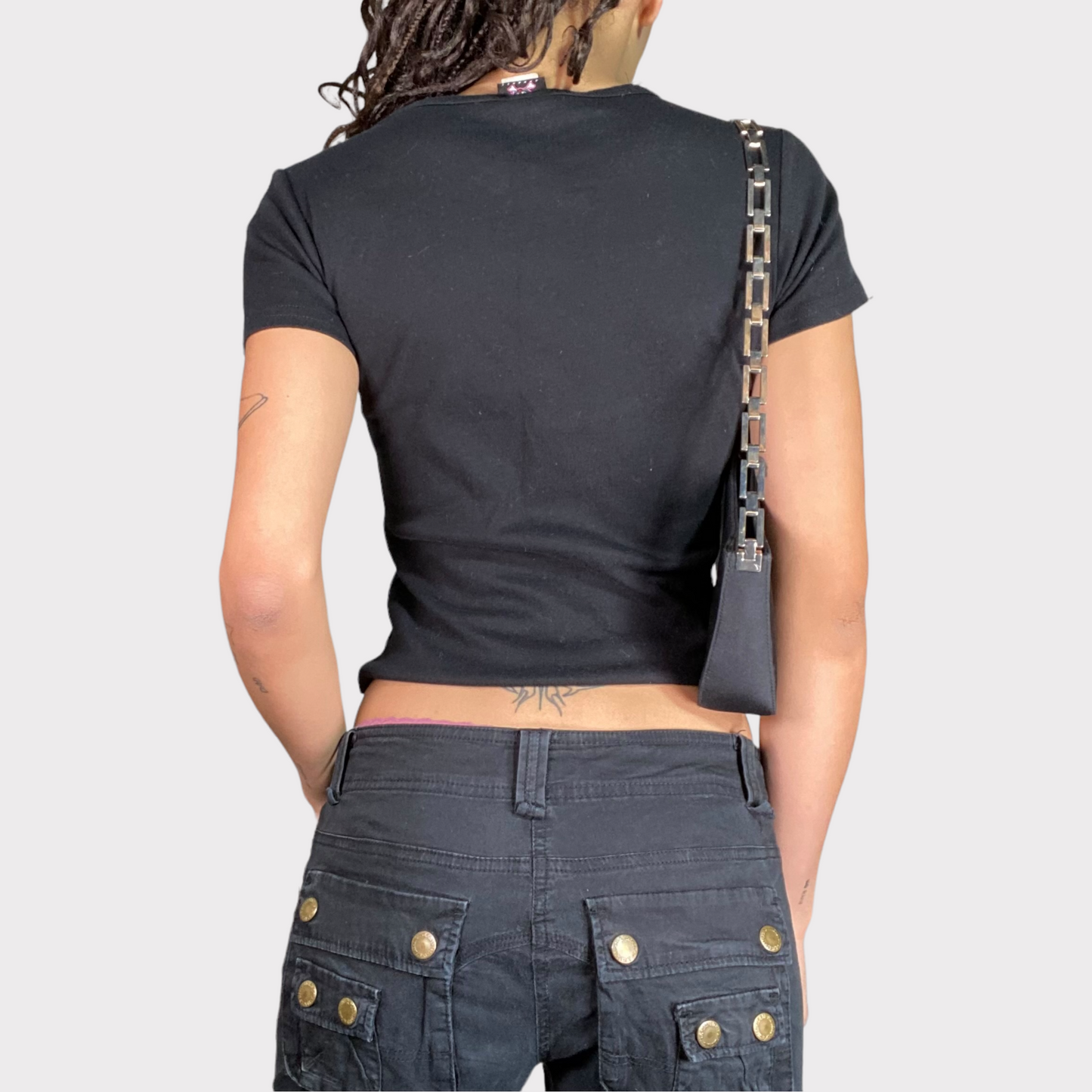 Vintage 2000's Rock Black Shirt with EdHardy-Style Print (S)