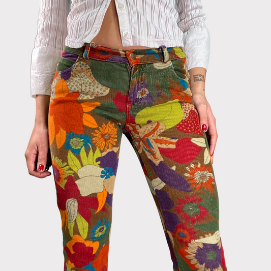 Vintage 2000's Miss Sixty Multicolor Floral Cord Flared Pants (S)
