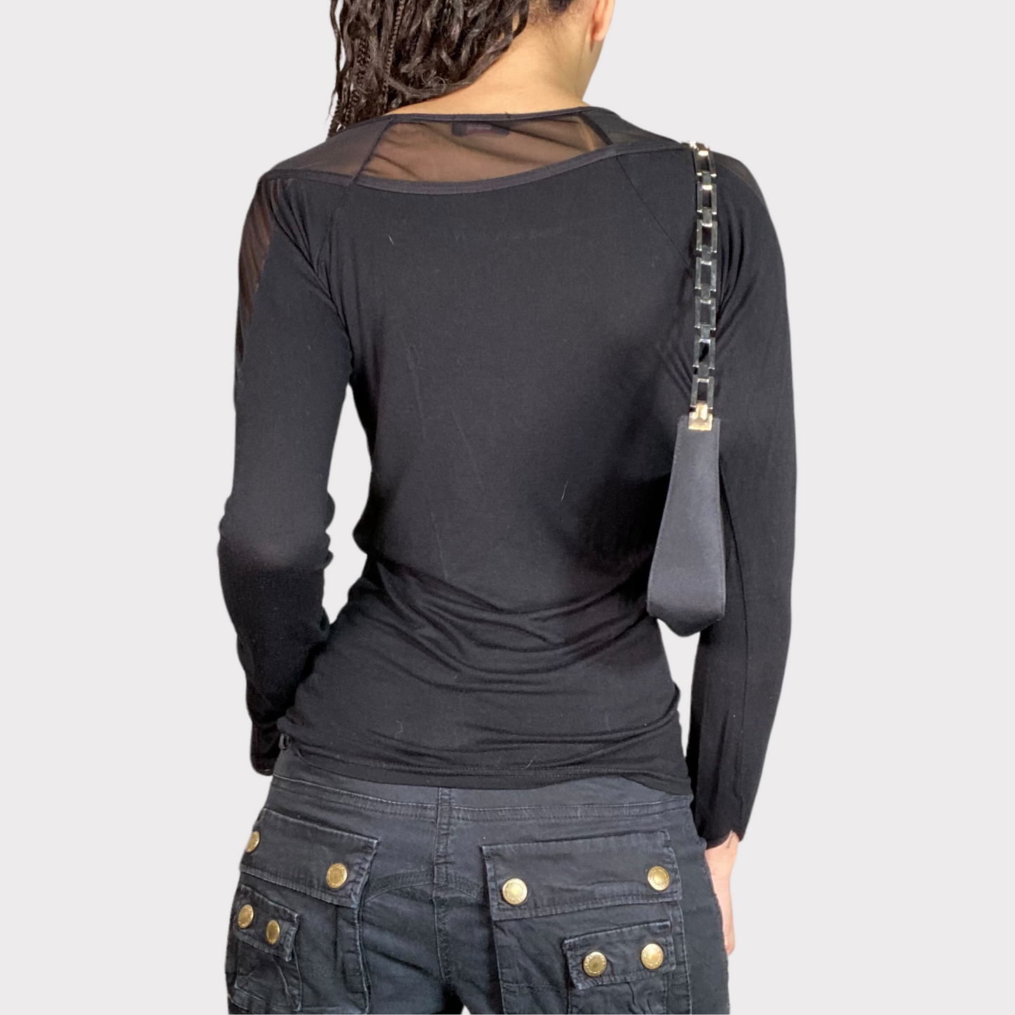 Vintage 2000's Goth Black Longsleeve with Angel Print (M)
