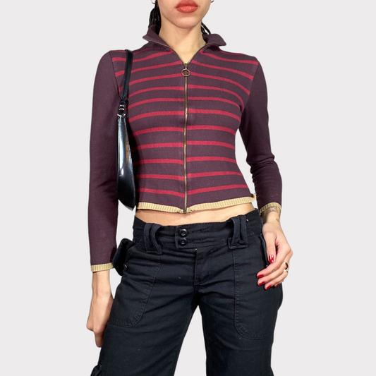 Vintage 90's Gilmore Girls Red Striped Zip Up Longsleeve (S)