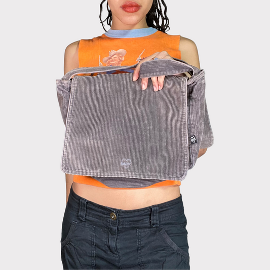 Vintage 2000's Grunge Grey Cord Messenger Crossbody Bag
