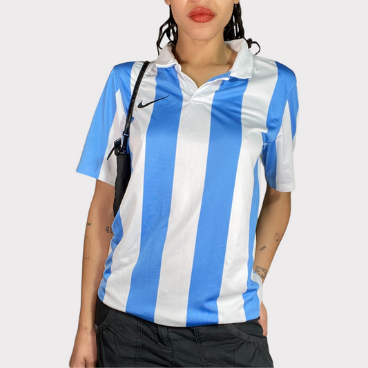 Vintage 2000's Football Core Nike Blue and White Striped Tricot Shirt (S/M)