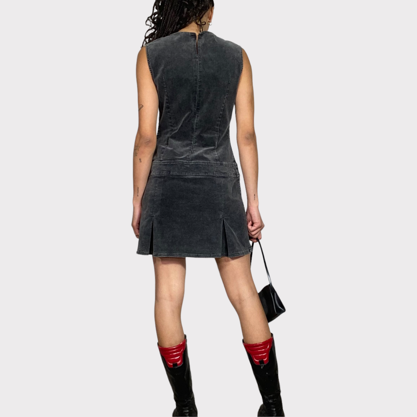 Vintage 90's Grunge Grey Baby Cord Mini Dress (S/M)