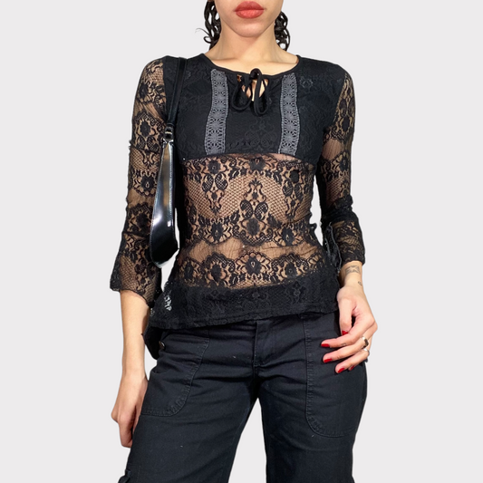 Vintage 90's Grunge Black Lace Longsleeve (S)