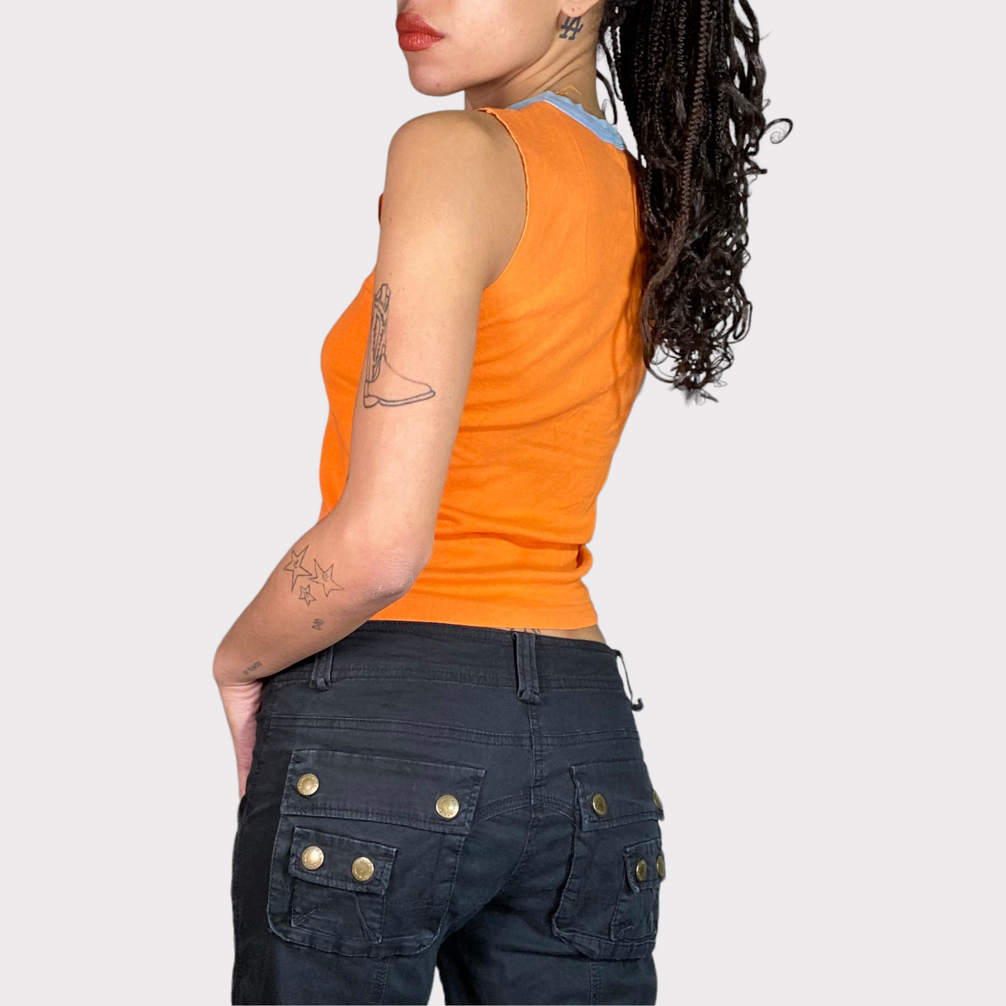 Vintage 2000's Western Themed Orange Top with Woman and Target Print (S)