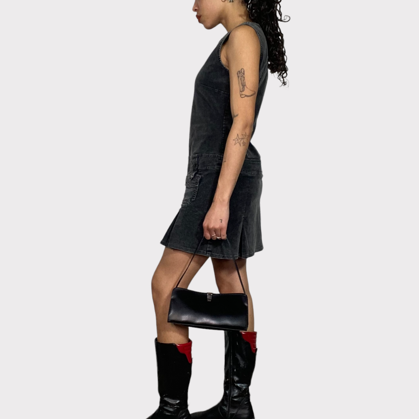 Vintage 90's Grunge Grey Baby Cord Mini Dress (S/M)