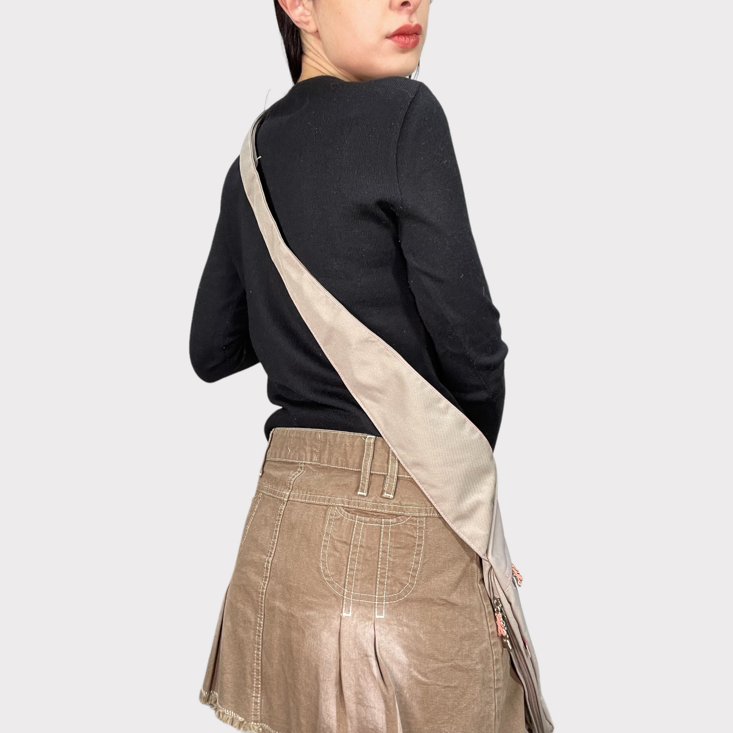 Vintage 2000's Techwear Beige Messenger Bag with Butterfly Embroidery