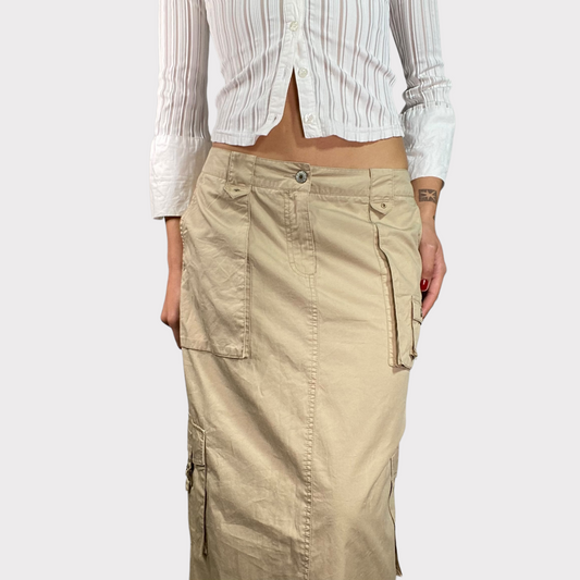 Vintage 90's Grunge Beige Maxi Cargo Skirt (S/M)