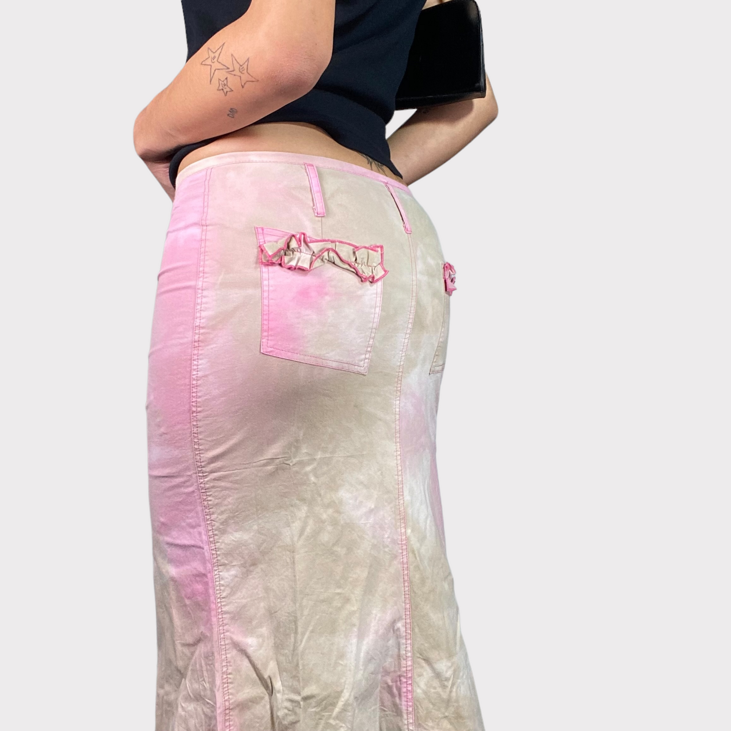 Vintage 90's Funky Bieg and Pink Tie Dye Maxi Skirt (S)