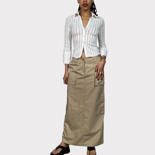 Vintage 90's Grunge Beige Maxi Cargo Skirt (S/M)