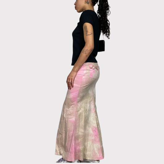 Vintage 90's Funky Bieg and Pink Tie Dye Maxi Skirt (S)