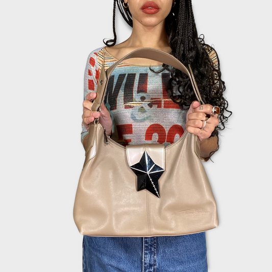 Vintage 2000's Archive Mugler Beige Leather Shoulder Bag
