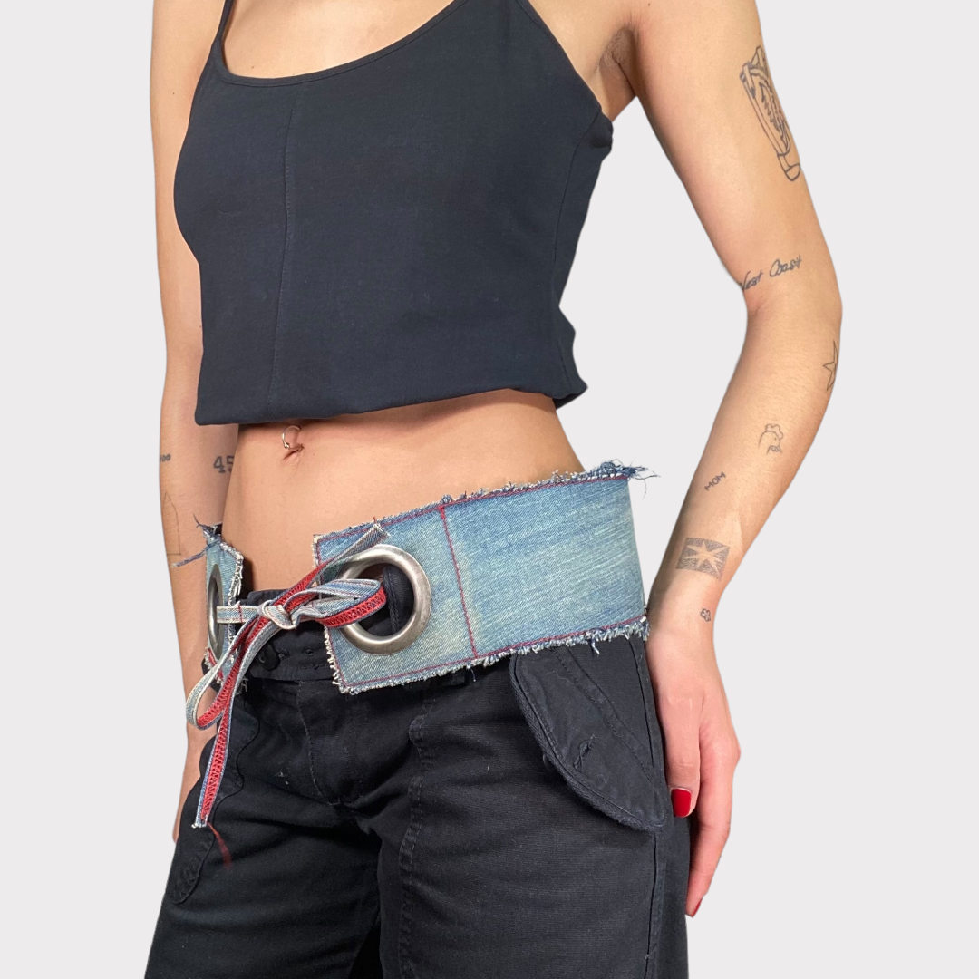 Vintage 2000's Miss Sixty Denim Belt with Red Contrast Stitching