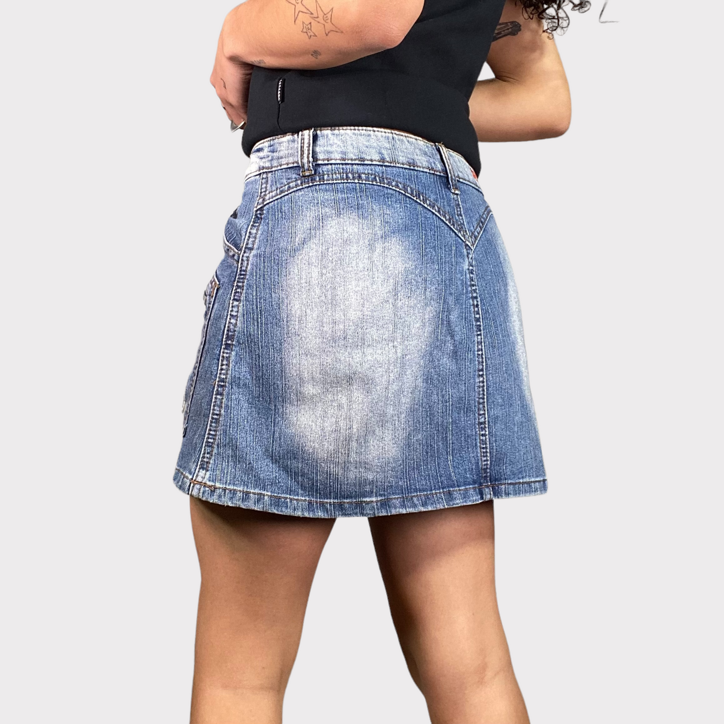 Vintage 2000's Grunge Denim Mini Skirt with Zipper Details (S)