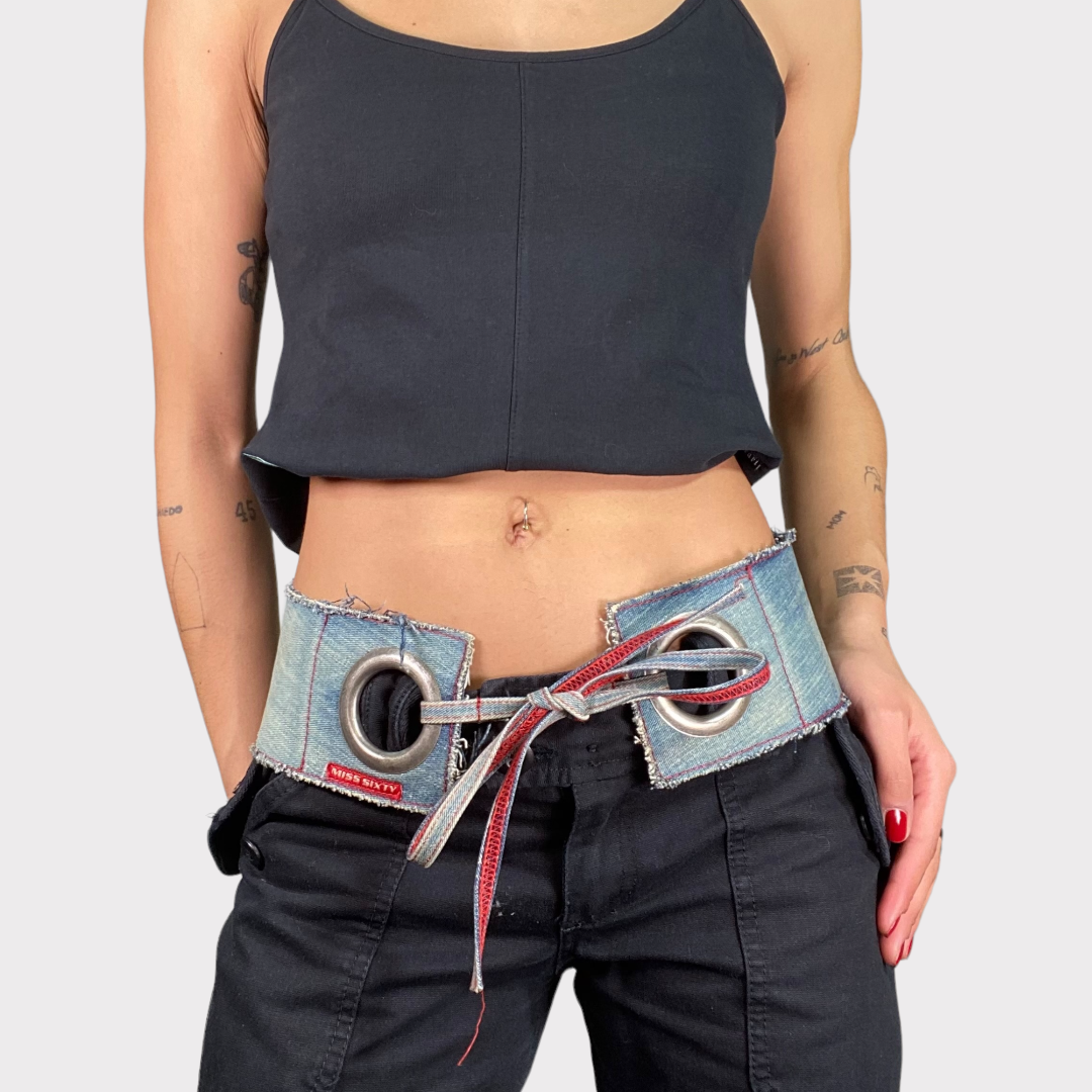 Vintage 2000's Miss Sixty Denim Belt with Red Contrast Stitching