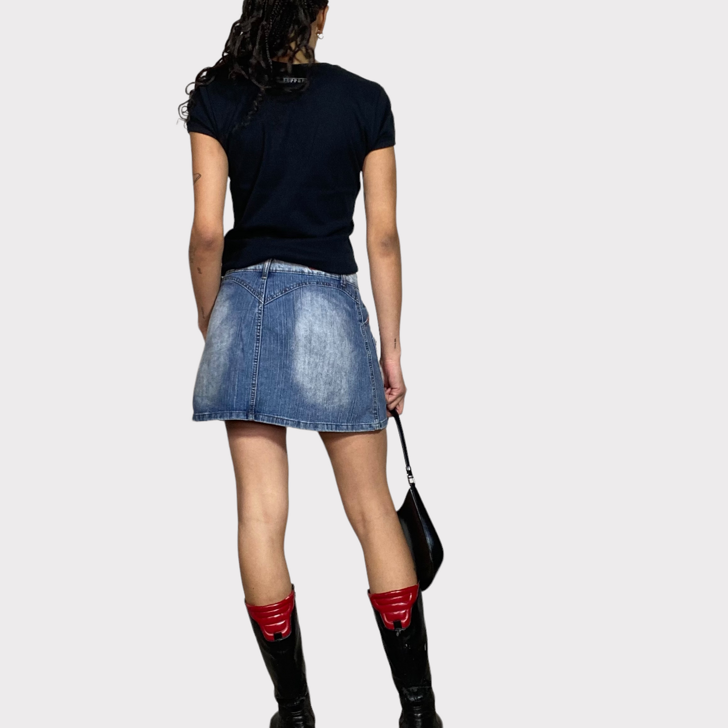 Vintage 2000's Grunge Denim Mini Skirt with Zipper Details (S)