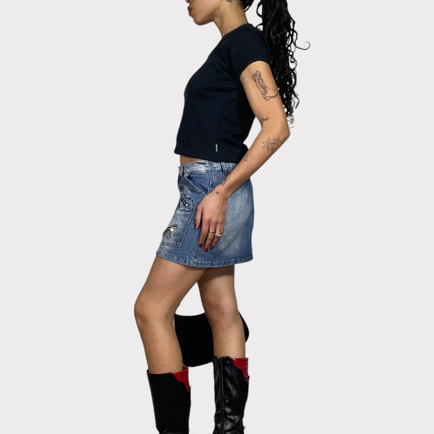 Vintage 2000's Grunge Denim Mini Skirt with Zipper Details (S)