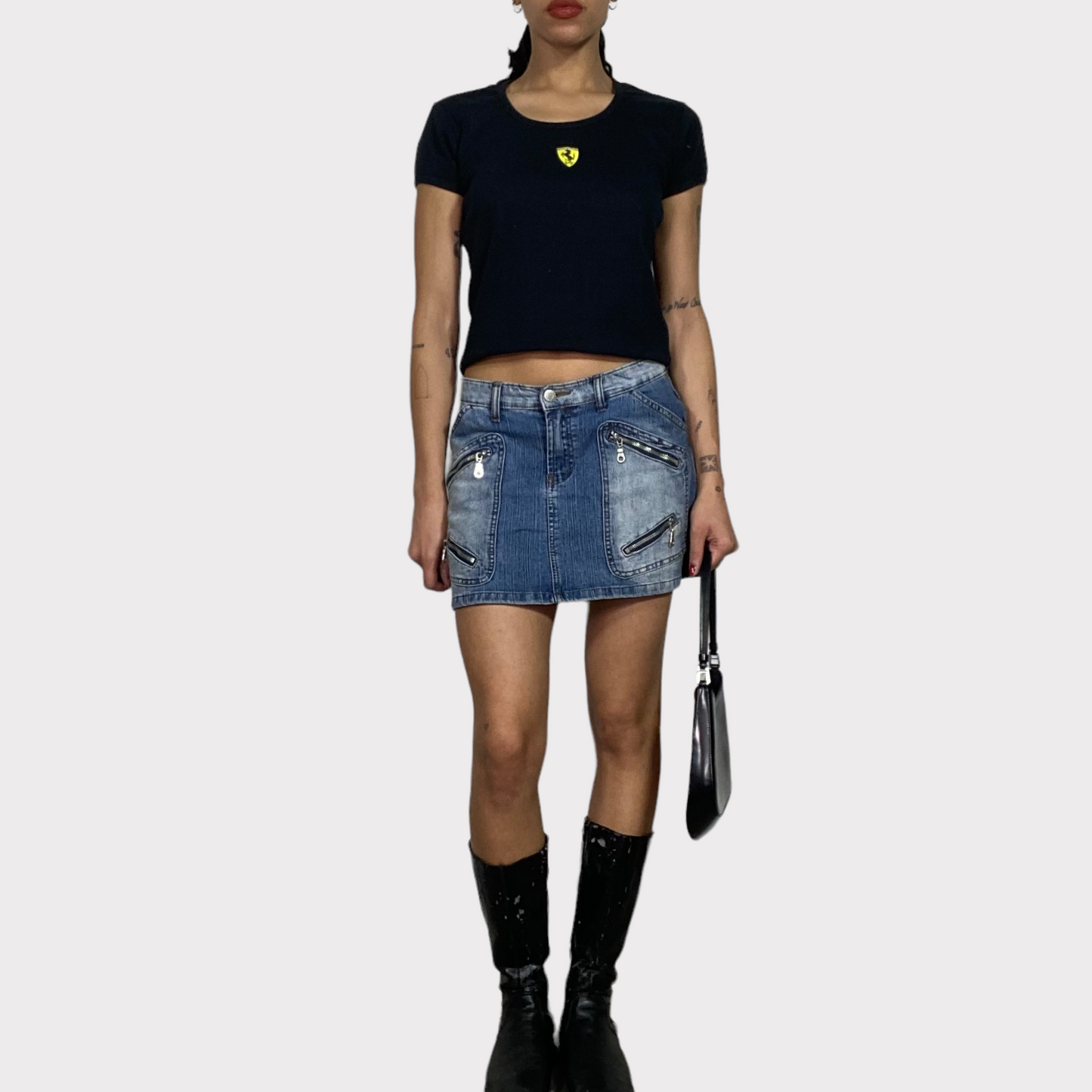 Vintage 2000's Grunge Denim Mini Skirt with Zipper Details (S)