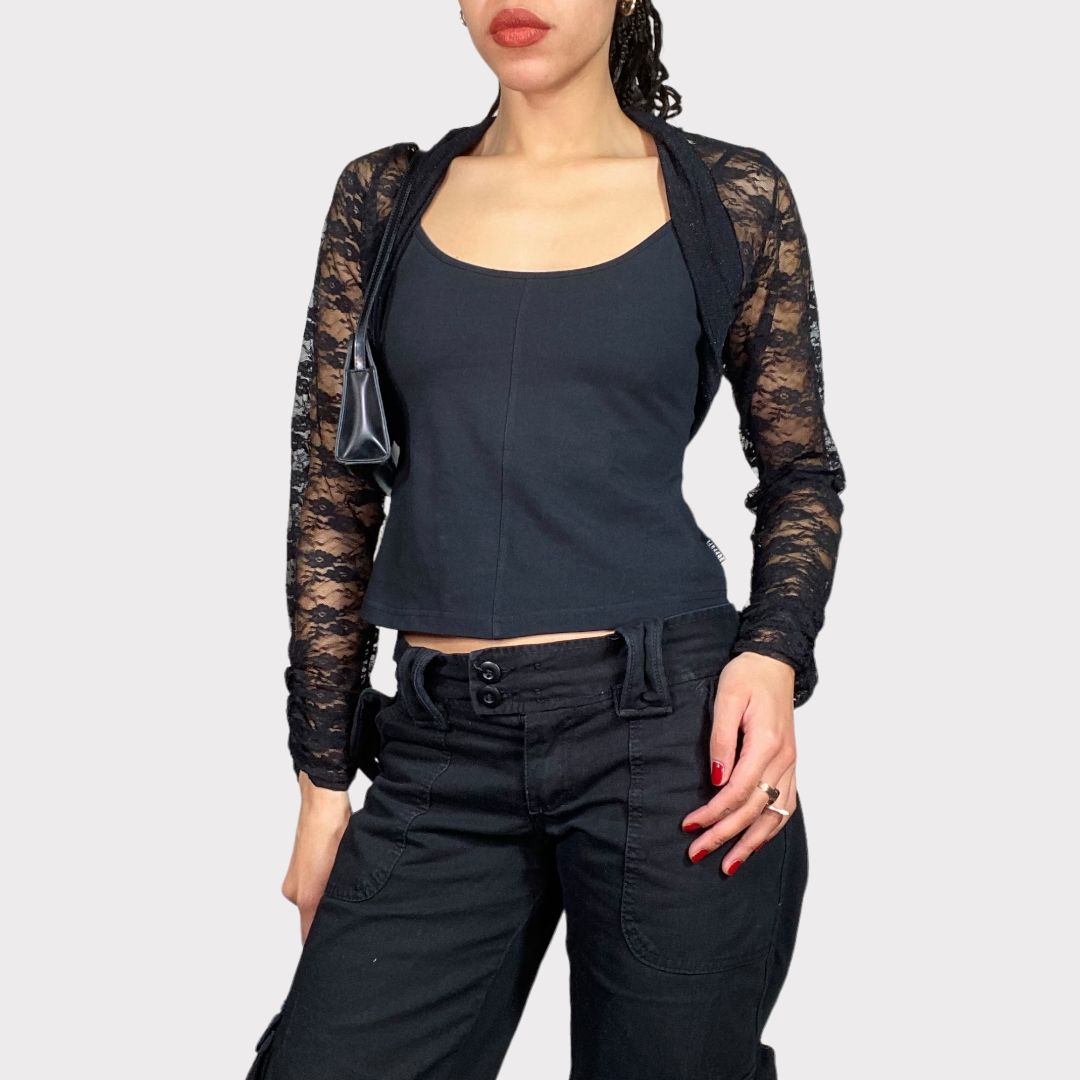 Vintage 2000's Grunge Black Lace Bolero (M)