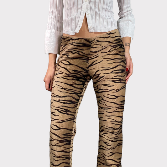 Vintage 90's Funky Tiger Printed Soft Flared Pants (S/M)