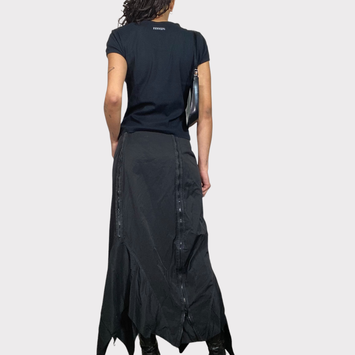 Vintage 90's Cyber Black Maxi Skirt with Side Zipper Details (S)