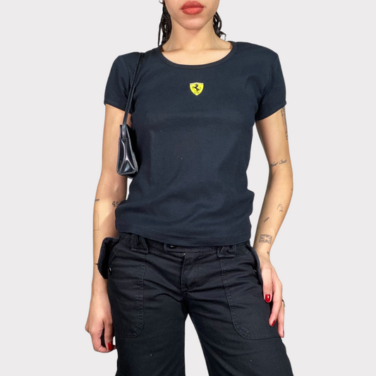 Vintage 90's Ferrari Black baby Tee with Logo Print (M)