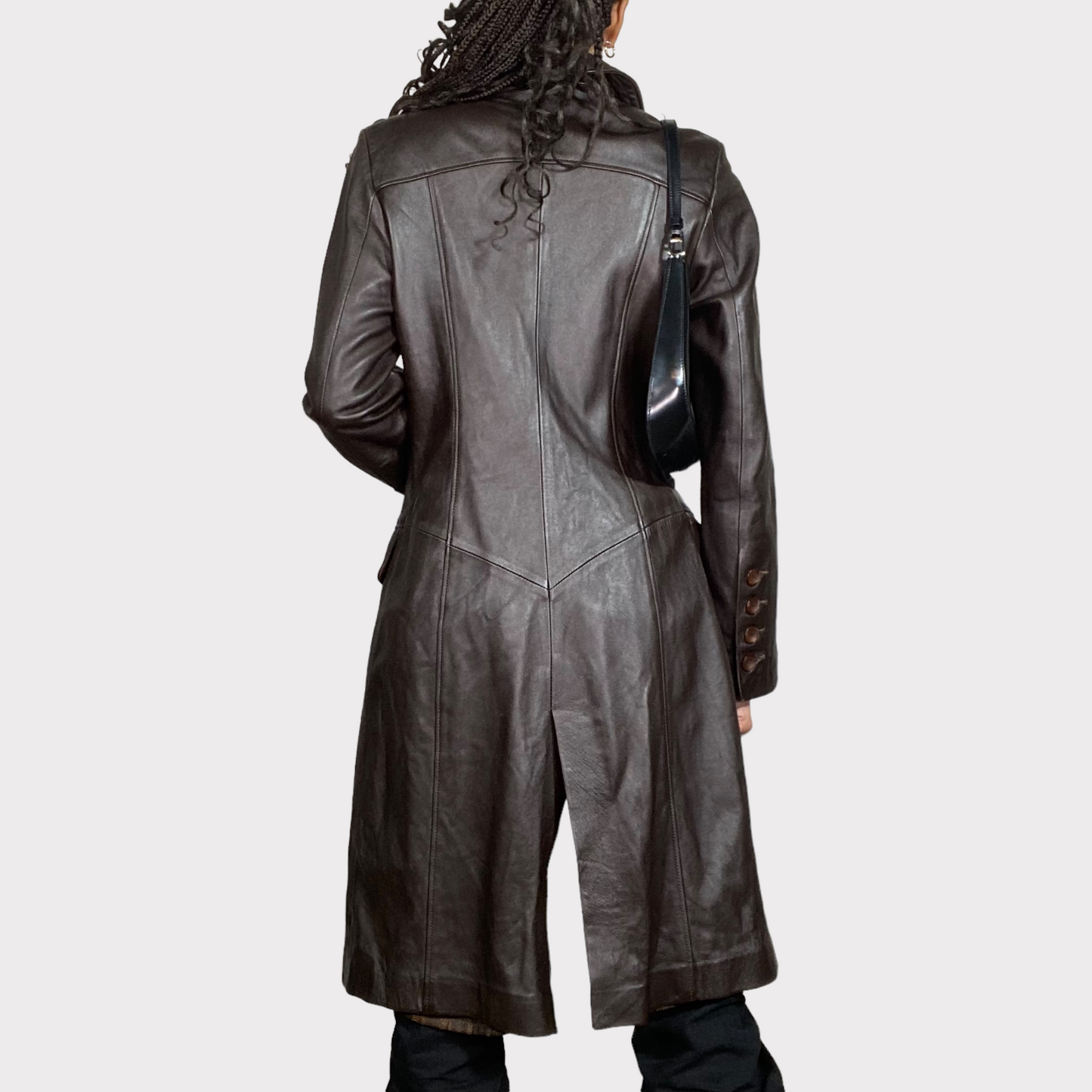 Vintage 90's Classic Brown Maxi Leather Zip Up Jacket (S)