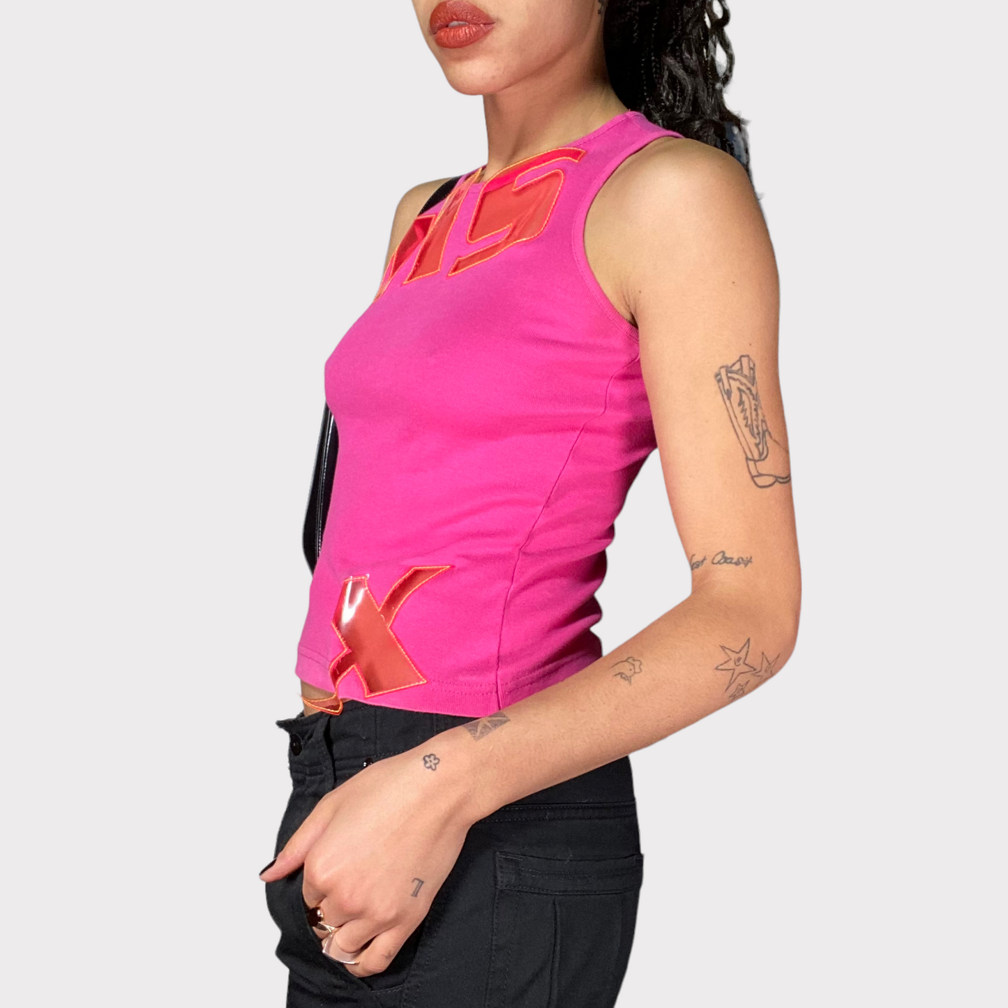 Vintage 2000's Archive Miss Sixty Pink Top with See Through 'MS X' Detail (S)