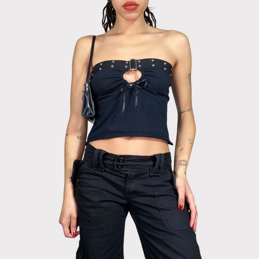 Vintage 90's Grunge Black Tube Top with Buckle Detail (S)