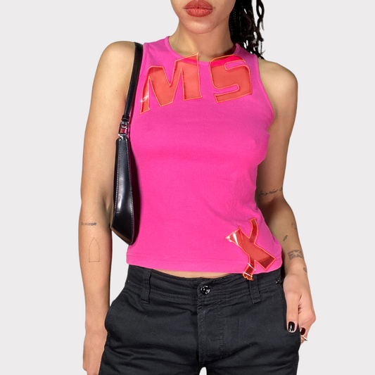 Vintage 2000's Archive Miss Sixty Pink Top with See Through 'MS X' Detail (S)