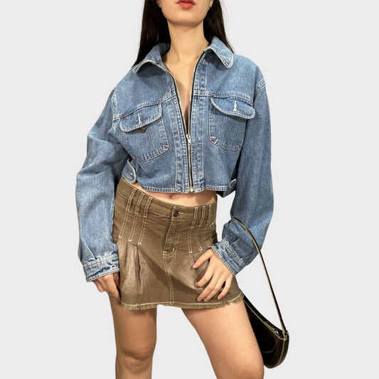 Vintage 90's Clubwear Cropped Denim Jacket (M)