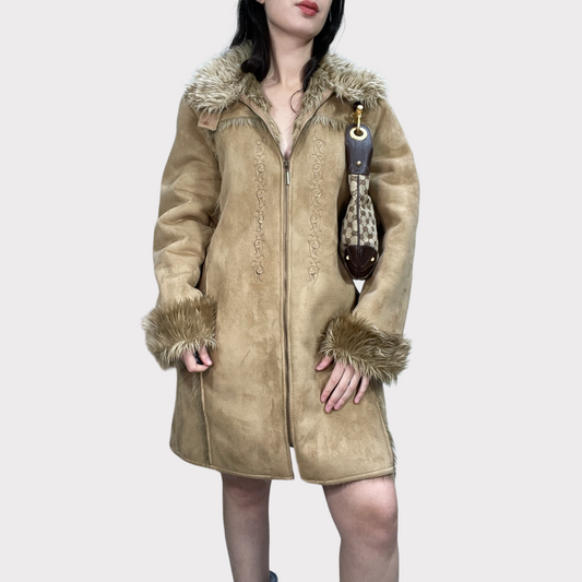 Vintage 90's Winter Brown Faux Fur Afghan Coat (S/M)